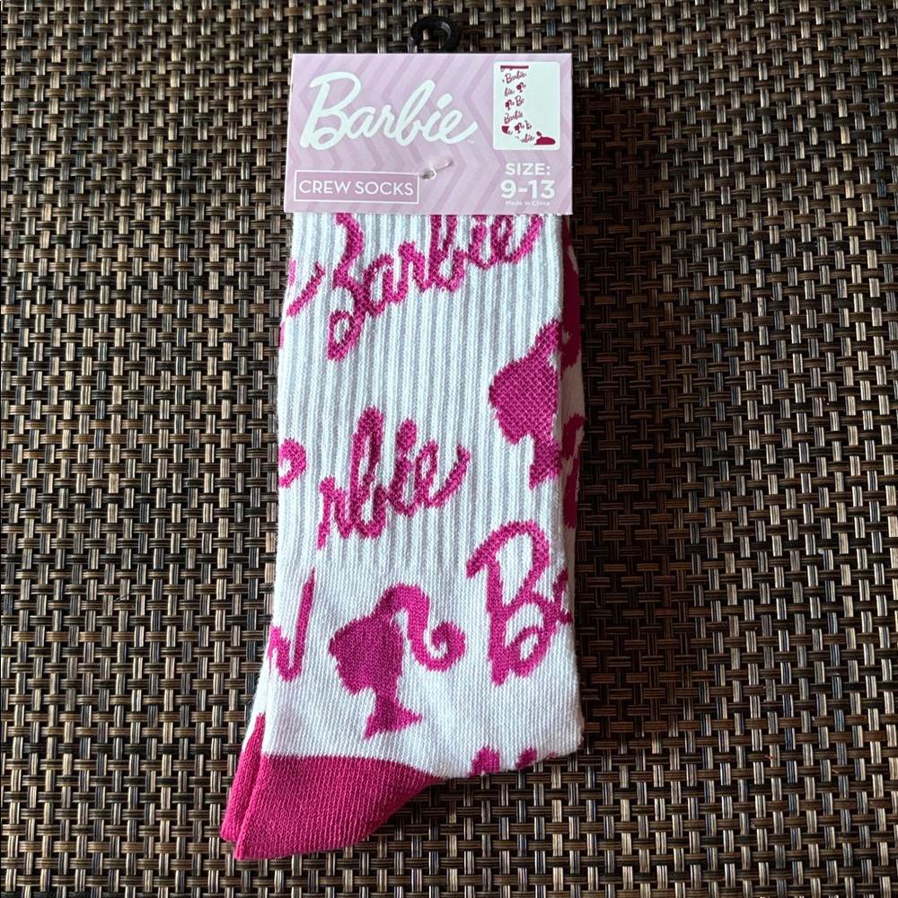 Barbie Pink and White Logo Crew Socks NWT